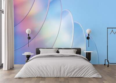 3d render abstract light blue curve frosted glass pattern with gradient color on blue background. Wall mural