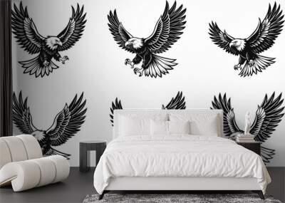 set of flying bald eagle silhouette vector illustration Wall mural