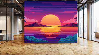 vibrant sunset over a tranquil ocean vector illustration Wall mural