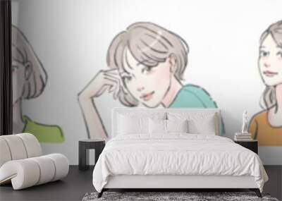 女性・女の子のイラスト素材セット Wall mural