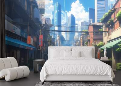 City streets landscape anime style. Wall mural