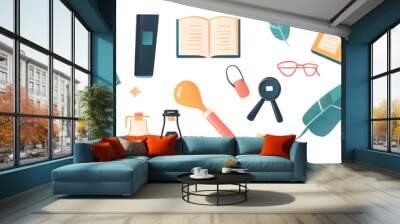 Flat vector set of compositions with objects related to education theme. Back to school Wall mural