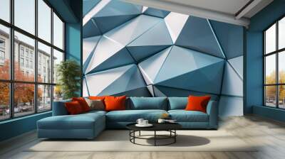 modern geometric 3d mosaic graphics lowpoly template as backdrop abstract background with polygons squares and lines pattern for presentation and copy space banner gray and blue design elements Wall mural