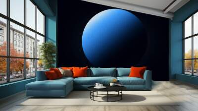 Glowing blue gradient sphere on black background, moon rise abstract grainy noise texture effect poster design Wall mural