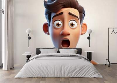 surprised shocked scared cartoon character adult man male person wearing casual blue shirt in 3d style Wall mural