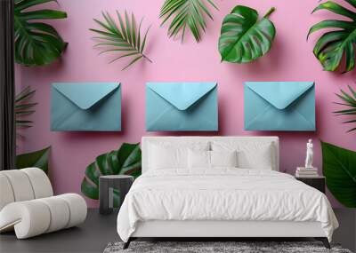 White notification message mail envelopes on pastel background. Creative minimalism layout  Wall mural