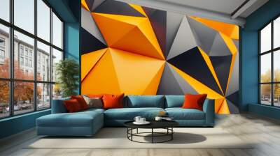 Yellow orange abstract background for design. Geometric shapes. Lines, triangles. 3d effect. Light, glow, shadow. Gradient. Dark grey, silver. Modern, futuristic. Design concept. Wallpaper concept. Ab Wall mural