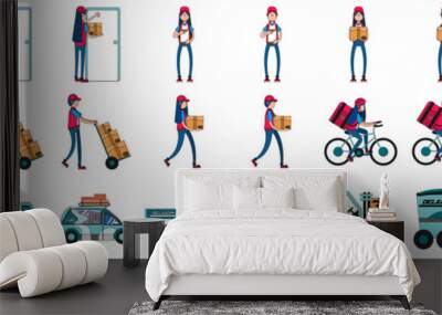 Group of different delivery related icons Wall mural