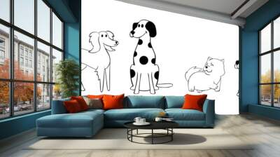 Set group animals black draw line shade vector illustration Wall mural