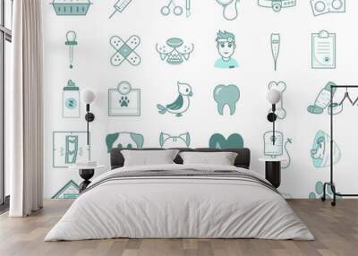 Set Of Cartoon Veterinary Emoji Icons Isolated Wall mural