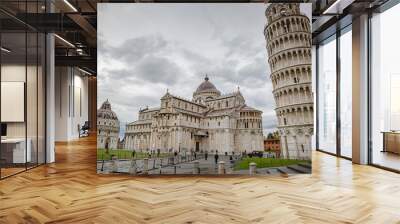 Beautiful view of The Pisa Cathedral (Duomo di Pisa) and the Leaning tower in Piazza dei Miracoli in Pisa, Italy Wall mural