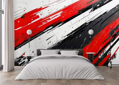 Abstract racing design, red white and black color scheme, speed lines, minimalism, grainy texture Wall mural