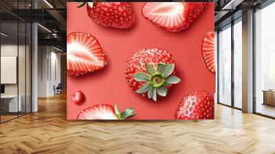 abstract strawberry vibrant pattern with fresh sliced strawberry banner design, diet, vegan, or healthy concept Wall mural