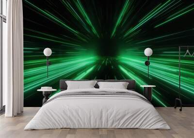 abstract wallpaper. Green neon lines over black background. modern background. Streaming energy. Particles moving and leaving glowing tracks Wall mural