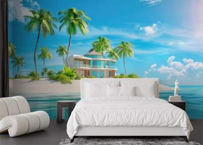 Beautiful Tropical Resort Hotel and Island With Beach and Sea for Holiday Vacation Background Concept Wall mural