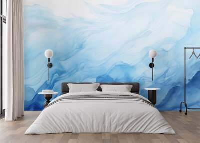 Blue paints watercolor background drawn by brush.  Wall mural