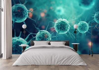 Cancer cells under a microscope Scientific image cancer medicinal chemistry and biology. Cancer banner Wall mural