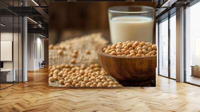 Closeup of soy beans in wooden bowl with soy milk in glass --ar 16:9 --v 6.1 Job ID: 5e825b65-6b35-42d8-85f5-c1dbfaf71c7d Wall mural