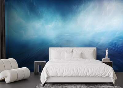 Dark blue background fog and light on floor. Mystical mist. smoke in dark room. Banner show product Wall mural