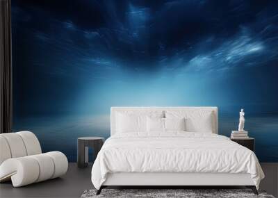 Dark blue background fog and light on floor. Mystical mist. smoke in dark room. Banner show product Wall mural