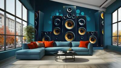 Music banner. loudspeakers for music and sound surround home theatre system, Party and concert Audio stereo control Wall mural