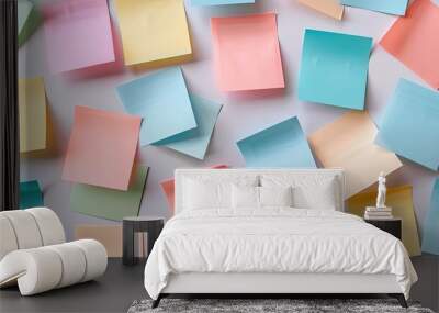 Pastel sticky post it note isolated on white background. paper post it on wall to share idea, message Wall mural