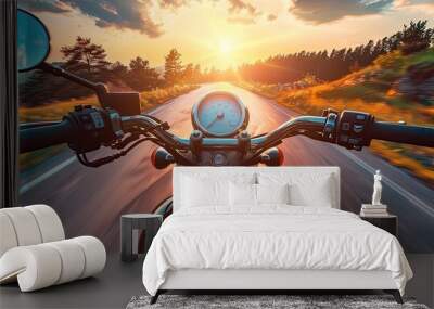 road trip with sunset, riding motorcycle. Travel and vacation. colorful  Wall mural