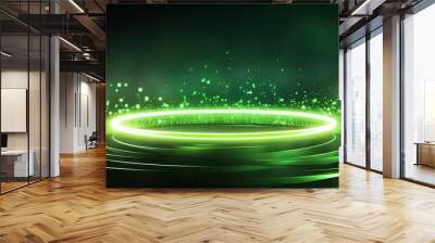 Speed light movement technology hitech modern background. Green abstract dot background, data network futuristic. circle wave line internet. banner, poster, cover template design Wall mural