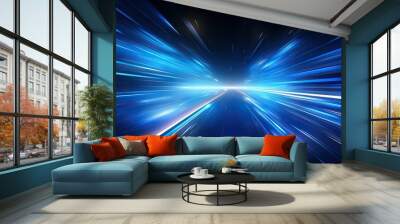 Speed light smart modern city and skyscrapers town with neon futuristic technology background, future virtual reality, motion effect, high speed light banner Wall mural