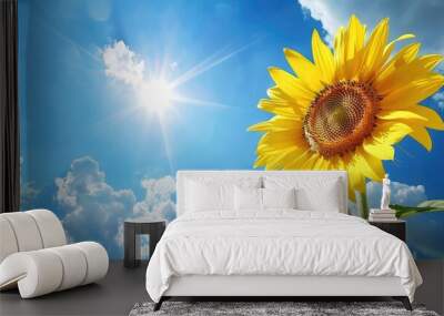 sunflower on a blue sky background. Nature background Wall mural