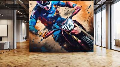 Vibrant royal blue and orange grunge textures for poster and web banner design, perfect for extreme, sportswear, racing, cycling, football, motocross Wall mural