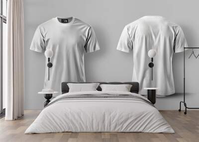 White male t shirt mockup front and back view for template design illustration. mockup logo. branding Wall mural