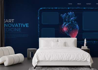 Digital 3d low poly model of the human heart. Blue transplantation, diagnostic, innovative medicine concept. Abstract background vector illustration. Wall mural