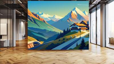 A sunny afternoon with a wonderful spring view on the mountain. Wall mural