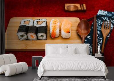 fresh sushi traditional japanese food on the table Wall mural