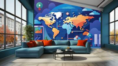 The global weather map displays real-time pressure and temperature levels Wall mural