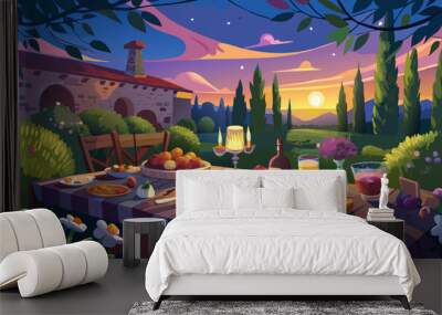 the patio of the beautiful suburban house with lights in the garden Wall mural