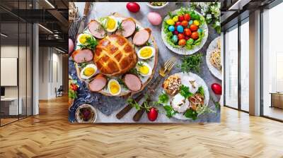 Traditional Easter dishes with decorations of the day.  Wall mural