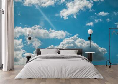 beautiful white cumulus clouds in blue sky, natural background, wallpaper Wall mural