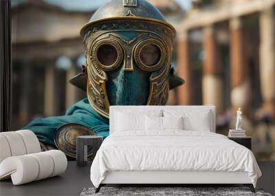 alternate history roman empire soldier in a green cloak and respirator face mask.  Wall mural