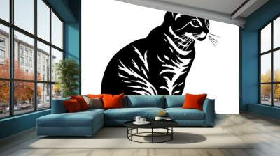 American Shorthair cat sitting silhouette black and white vector illustration isolated transparent background, logo, cut out or cutout t-shirt print design,  poster, baby products, packaging design Wall mural