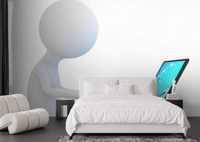 3d character working on computer. Wall mural