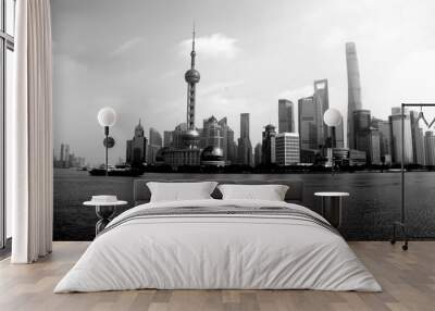 Black and white picture of Shanghai panorama, China Wall mural