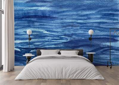 Watercolor hand painted abstract background. Water ocean sea in blue colors  Wall mural