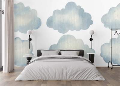 hand painted watercolor sky elements. Weather, clouds and other fairy isolated clipart Wall mural