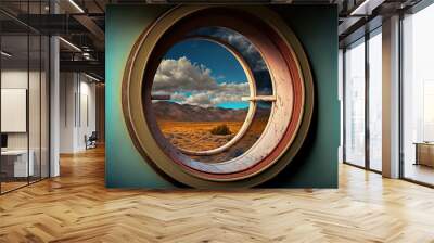 Old, round window. Generative AI picture. Wall mural