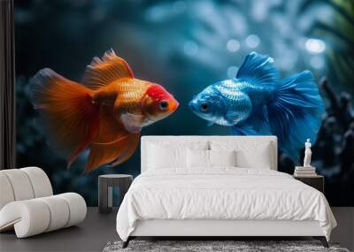 orange fish and blue fish.  Wall mural