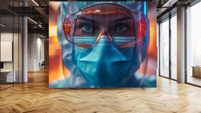 scientist in laboratory wearing protective equipment.  Wall mural