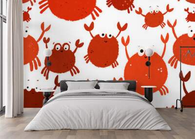 Seamless pattern with cute crabs. For cards, t-shirt prints, birthday, party invitations, scrapbook, summer holidays. Funny illustration in red colors Wall mural