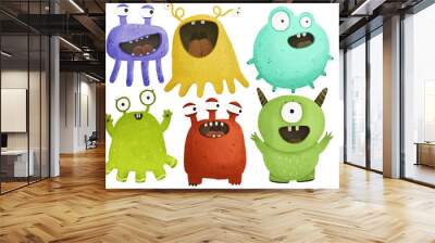 Set of cute monsters character illustration. Childish hand painted illustration, design, print, stickers, nursery, decoration Wall mural